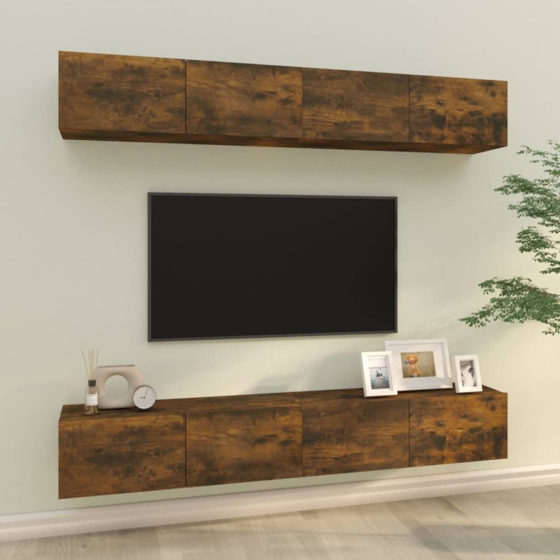 vidaXL Mobili Porta TV a Parete 4 pz Rovere Fumo 100x30x30 cm vidaXL Mobili Porta TV a Parete 4 pz Rovere Fumo 100x30x30 cm