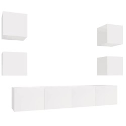 vidaXL Set di Mobili Porta TV 6 pz Bianco Lucido in Legno Multistrato