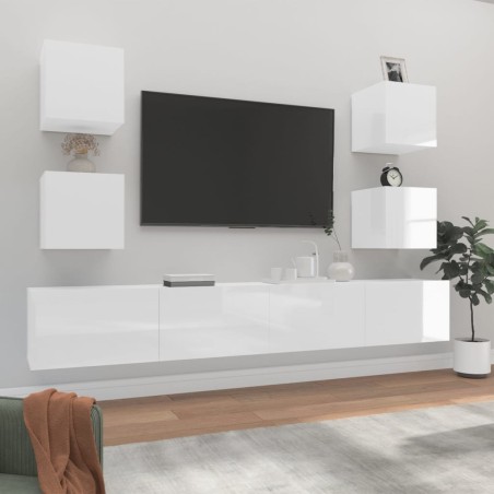 vidaXL Set di Mobili Porta TV 6 pz Bianco Lucido in Legno Multistrato