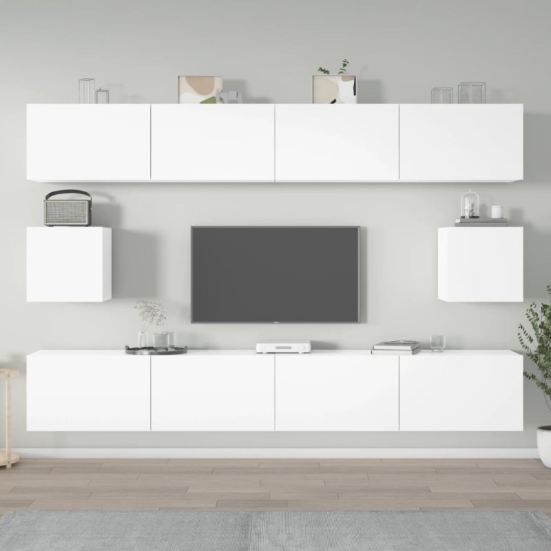 vidaXL Set di Mobili Porta TV 6 pz Bianco Lucido in Legno Multistrato vidaXL Set di Mobili Porta TV 6 pz Bianco Lucido in Legno Multistrato