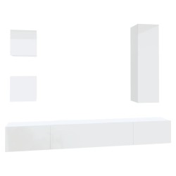 vidaXL Set di Mobili Porta TV 5 pz Bianco Lucido in Legno Multistrato