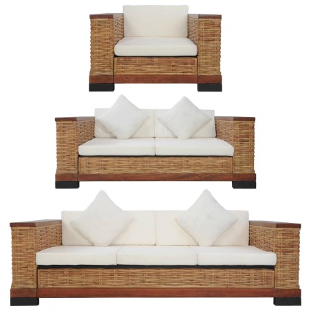 vidaXL Set di Divani 3 pz con Cuscini in Rattan Naturale Marrone