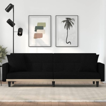 vidaXL Divano Letto con Cuscini Nero in Tessuto
