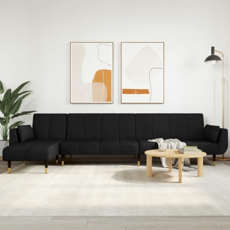 vidaXL Divano Letto a L Nero 275x140x70 cm in Velluto