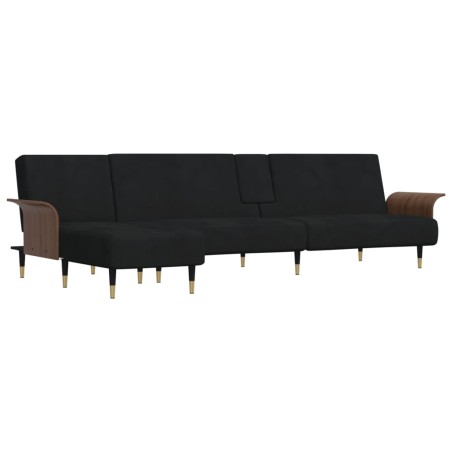 vidaXL Divano a L Nero 279x140x70 cm in Velluto
