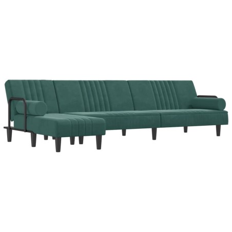 vidaXL Divano Letto a L Verde Scuro 260x140x70 cm in Velluto