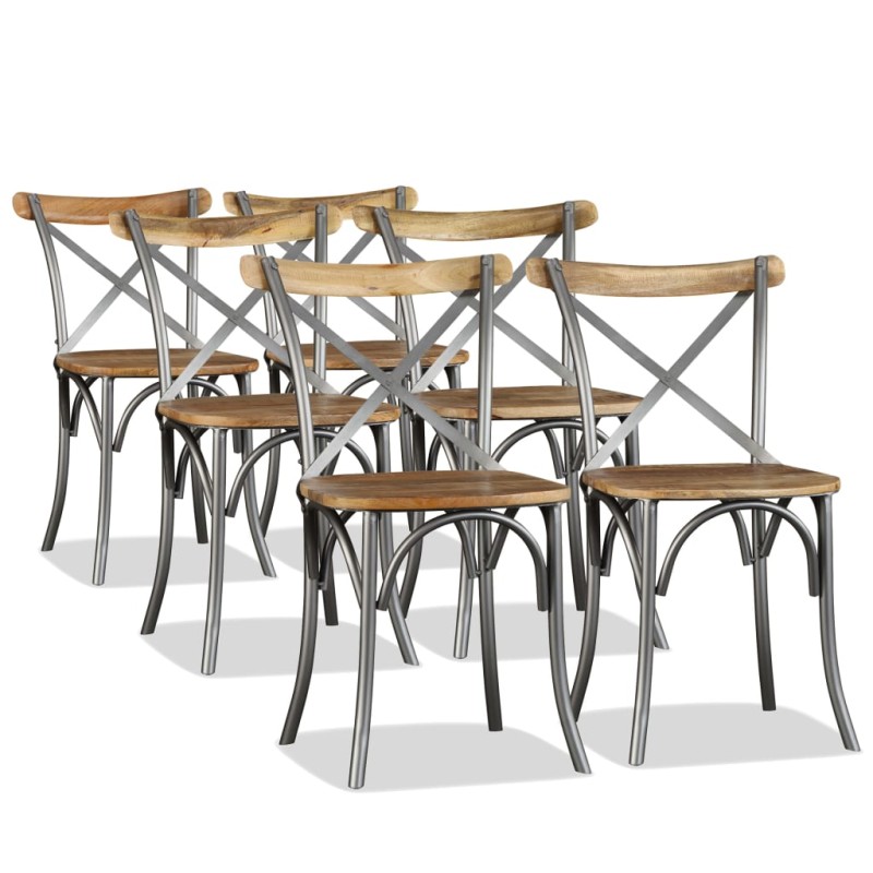 vidaXL Sedie da Pranzo 6 pz Legno Massello di Mango Schienale Acciaio vidaXL Sedie da Pranzo 6 pz Legno Massello di Mango Schienale Acciaio