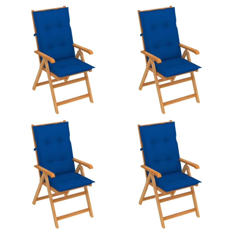 Sedie da Giardino 4 pz con Cuscini Blu Reale Massello di Teak Sedie da Giardino 4 pz con Cuscini Blu Reale Massello di Teak