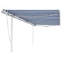 Tenda da Sole Retrattile Manuale con Pali 6x3,5 m Blu e Bianca Tenda da Sole Retrattile Manuale con Pali 6x3,5 m Blu e Bianca
