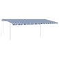 Tenda da Sole Retrattile Manuale con Pali 6x3,5 m Blu e Bianca Tenda da Sole Retrattile Manuale con Pali 6x3,5 m Blu e Bianca