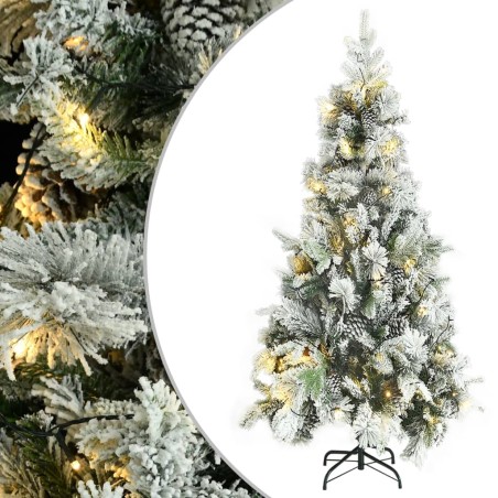 vidaXL Albero di Natale con Neve Floccata LED e Pigne 225 cm PVC e PE