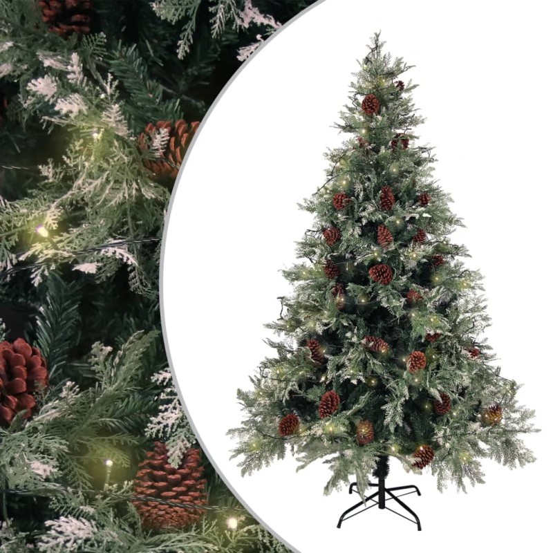 vidaXL Albero di Natale con LED e Pigne Verde e Bianco 120 cm PVC e PE vidaXL Albero di Natale con LED e Pigne Verde e Bianco 120 cm PVC e PE