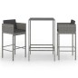 vidaXL Set Bar da Giardino 3 pz con Cuscini in Polyrattan Grigio vidaXL Set Bar da Giardino 3 pz con Cuscini in Polyrattan Grigio