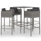 vidaXL Set da Bar da Giardino 5 pz con Cuscini in Polyrattan Grigio vidaXL Set da Bar da Giardino 5 pz con Cuscini in Polyrattan Grigio
