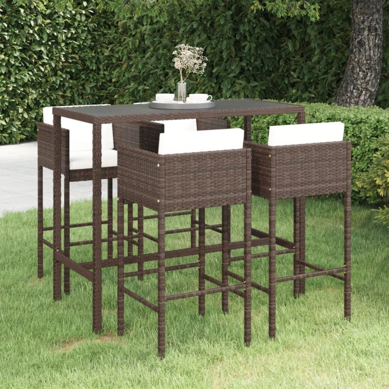 vidaXL Set da Bar da Giardino 5 pz con Cuscini in Polyrattan Marrone vidaXL Set da Bar da Giardino 5 pz con Cuscini in Polyrattan Marrone