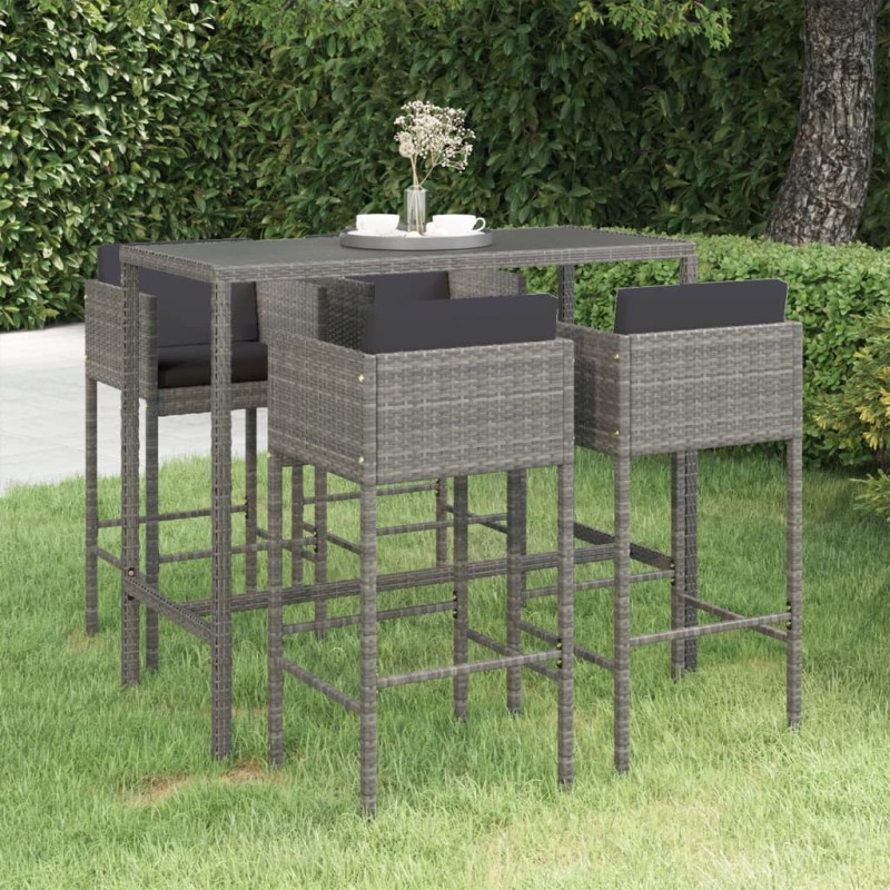 vidaXL Set da Bar da Giardino 5 pz con Cuscini in Polyrattan Grigio vidaXL Set da Bar da Giardino 5 pz con Cuscini in Polyrattan Grigio