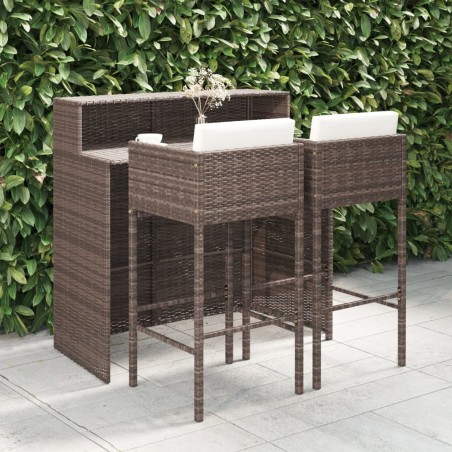 vidaXL Set Bar da Giardino 3 pz con Cuscini Polyrattan Marrone