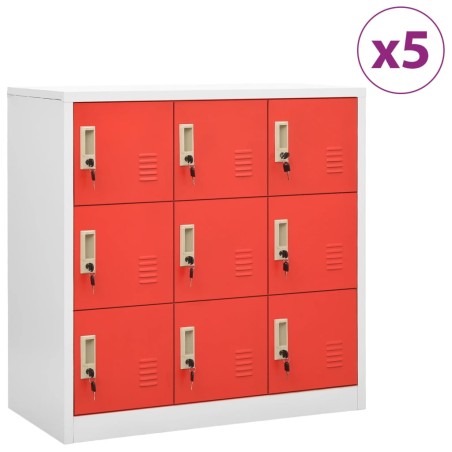vidaXL Armadietti Chiavi 5pz Grigio Chiaro Rosso 90x45x92,5cm Acciaio