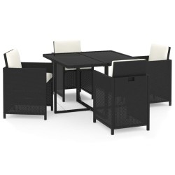 vidaXL Set da Pranzo per Giardino 5 pz con Cuscini in Polyrattan Nero