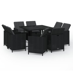 vidaXL Set da Pranzo per Giardino 9 pz con Cuscini in Polyrattan Nero