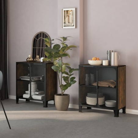 vidaXL Armadietti 2 pz Marrone Rustico 72x36x82 cm Metallo e MDF