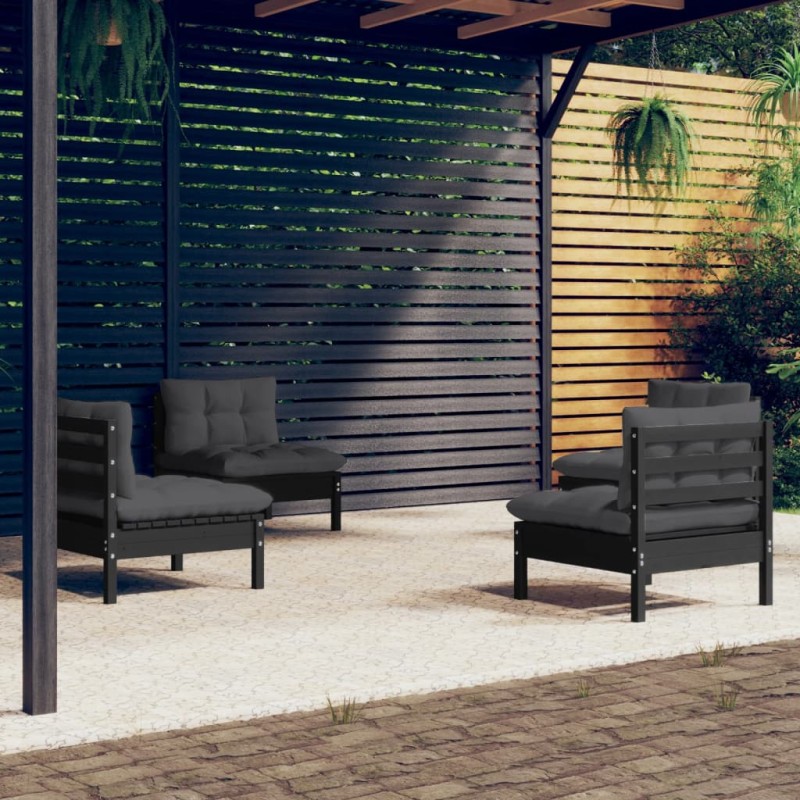 vidaXL Set Divani da Giardino 4 pz con Cuscini Antracite Legno di Pino