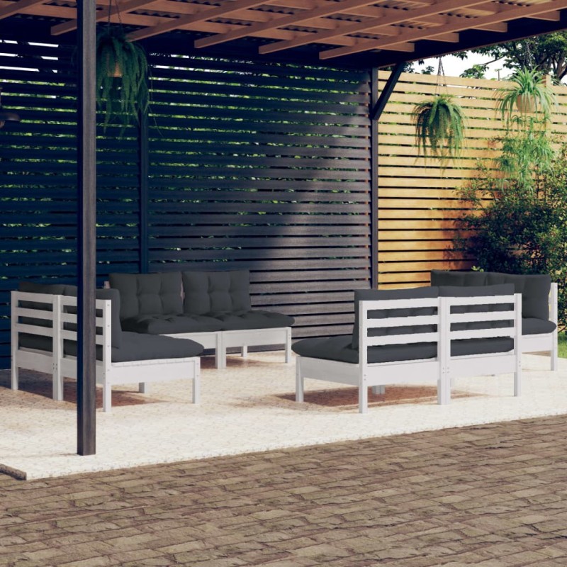 vidaXL Set Divani da Giardino 8 pz e Cuscini Antracite Legno di Pino vidaXL Set Divani da Giardino 8 pz e Cuscini Antracite Legno di Pino