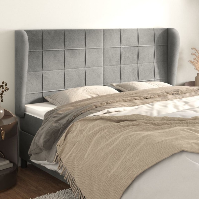 Testiera ad Orecchio Grigio Chiaro 203x23x118/128 cm in Velluto Testiera ad Orecchio Grigio Chiaro 203x23x118/128 cm in Velluto