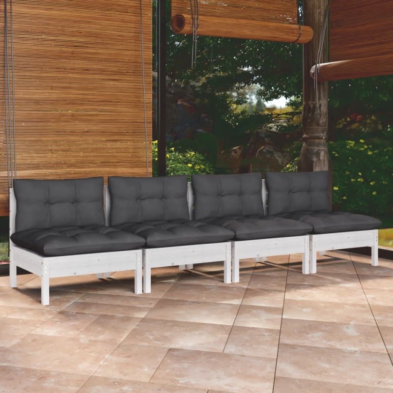 vidaXL Divano da Giardino 4 Posti con Cuscini Antracite Legno di Pino vidaXL Divano da Giardino 4 Posti con Cuscini Antracite Legno di Pino