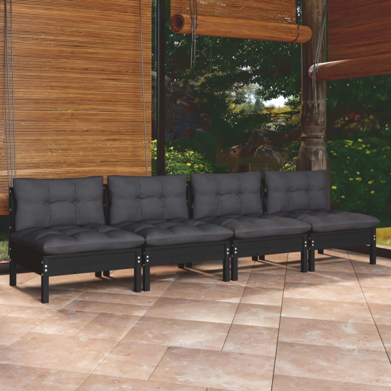 vidaXL Divano da Giardino 4 Posti con Cuscini Antracite Legno di Pino vidaXL Divano da Giardino 4 Posti con Cuscini Antracite Legno di Pino