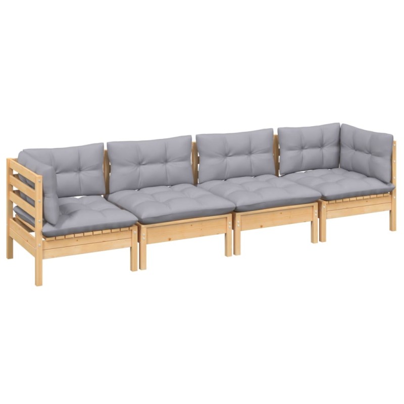 vidaXL Set Divani da Giardino 4 pz con Cuscini Grigi Massello di Pino vidaXL Set Divani da Giardino 4 pz con Cuscini Grigi Massello di Pino