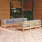 vidaXL Set Divani da Giardino 8 pz con Cuscini Grigi Massello di Pino vidaXL Set Divani da Giardino 8 pz con Cuscini Grigi Massello di Pino