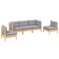 vidaXL Set Divani da Giardino 5 pz con Cuscini Grigi Massello di Pino vidaXL Set Divani da Giardino 5 pz con Cuscini Grigi Massello di Pino
