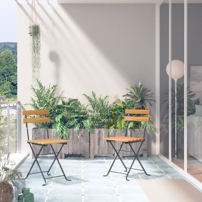 Sedie da Giardino Pieghevoli 2 pz in Acciaio e Massello Acacia Sedie da Giardino Pieghevoli 2 pz in Acciaio e Massello Acacia