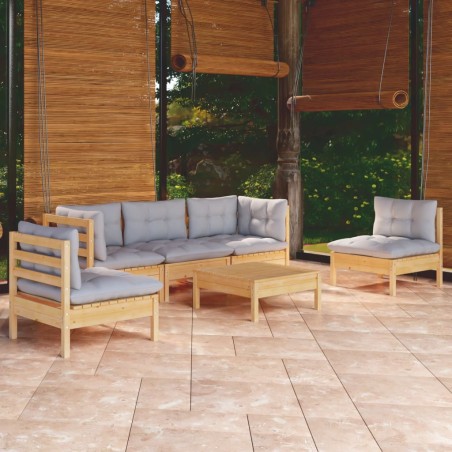 vidaXL Set Divani da Giardino 6 pz con Cuscini Grigi Massello di Pino