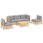 vidaXL Set Divani da Giardino 6 pz con Cuscini Grigi Massello di Pino vidaXL Set Divani da Giardino 6 pz con Cuscini Grigi Massello di Pino
