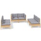 vidaXL Set Divani da Giardino 6 pz con Cuscini Grigi Massello di Pino vidaXL Set Divani da Giardino 6 pz con Cuscini Grigi Massello di Pino
