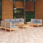 vidaXL Set Divani da Giardino 8 pz con Cuscini Grigi Massello di Pino vidaXL Set Divani da Giardino 8 pz con Cuscini Grigi Massello di Pino