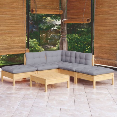 vidaXL Set Divani da Giardino 6 pz con Cuscini Grigi Massello di Pino