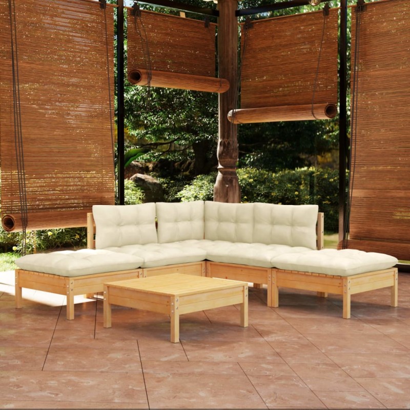 vidaXL Set Divani da Giardino 6 pz con Cuscini Crema in Massello di Pino vidaXL Set Divani da Giardino 6 pz con Cuscini Crema in Massello di Pino
