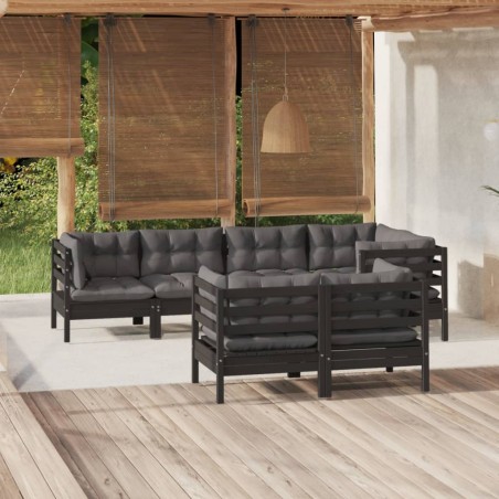 vidaXL Set Divani da Giardino 7 pz con Cuscini Neri Massello di Pino
