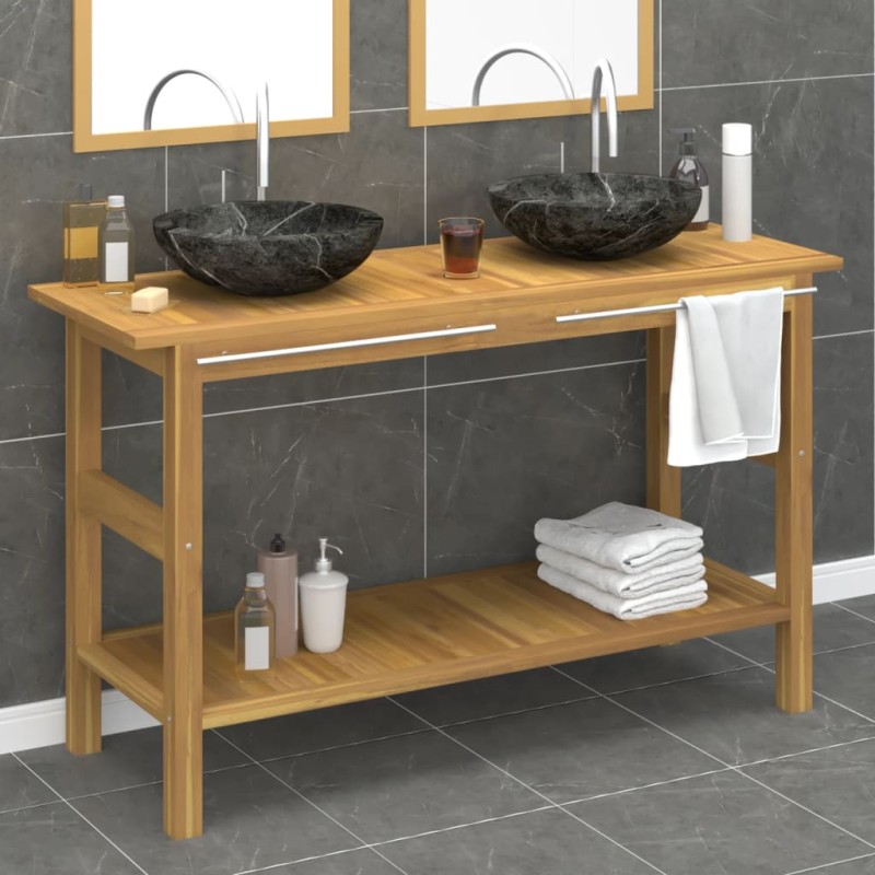 vidaXL Mobile Vanità Bagno e Lavandini Marmo Nero Legno Massello Teak vidaXL Mobile Vanità Bagno e Lavandini Marmo Nero Legno Massello Teak