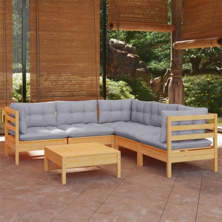 vidaXL Set Divani da Giardino 6 pz con Cuscini Grigi Massello di Pino