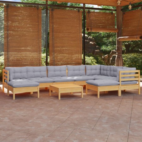 vidaXL Set Divani da Giardino 10 pz con Cuscini Grigi Massello di Pino