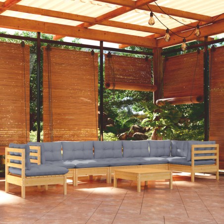 vidaXL Set Divani da Giardino 9 pz con Cuscini Grigi Massello di Pino