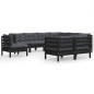 vidaXL Set Divani da Giardino 9 pz con Cuscini Neri Massello di Pino vidaXL Set Divani da Giardino 9 pz con Cuscini Neri Massello di Pino