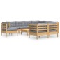 vidaXL Set Divani da Giardino 10 pz con Cuscini Grigi Massello di Pino vidaXL Set Divani da Giardino 10 pz con Cuscini Grigi Massello di Pino