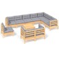 vidaXL Set Divani da Giardino 11 pz con Cuscini Grigi Massello di Pino vidaXL Set Divani da Giardino 11 pz con Cuscini Grigi Massello di Pino