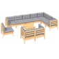 vidaXL Set Divani da Giardino 11 pz con Cuscini Grigi Massello di Pino vidaXL Set Divani da Giardino 11 pz con Cuscini Grigi Massello di Pino