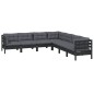 vidaXL Set Divani da Giardino 7 pz con Cuscini Neri Massello di Pino vidaXL Set Divani da Giardino 7 pz con Cuscini Neri Massello di Pino